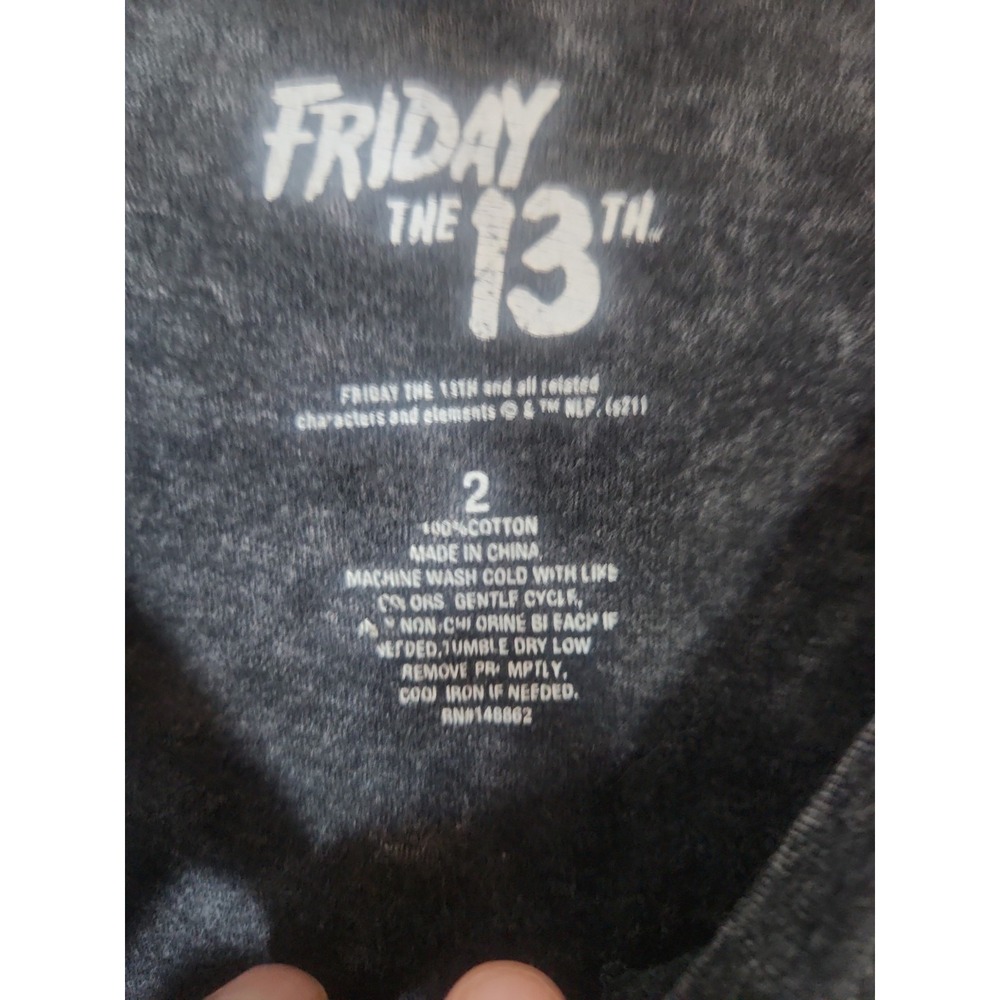 FRIDAY THE 13TH JASON MASK CUTOUT HOLES IN COLLAR GRAY SIZE 2 WOMENS Black/gray - Picture 2 of 5